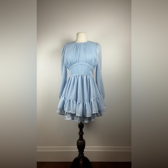 Long Sleeve Dotted Flowy Romantic Dress - Picture 3 of 8